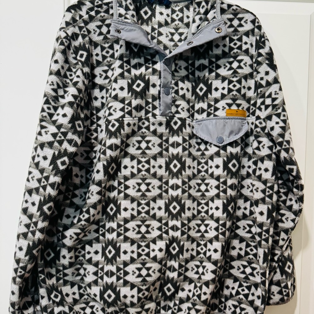 Simply Southern Black & White Aztec Fleece Pullover